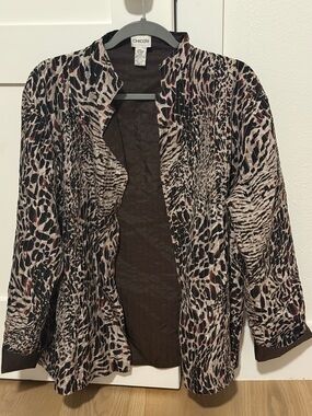 Chico's Neutral Animal-Print Open Jacket with Brown Accents